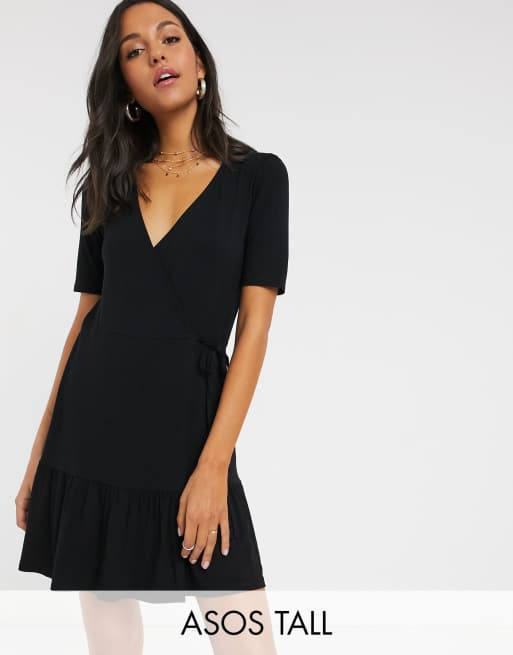 ASOS DESIGN Tall wrap mini dress in black ASOS