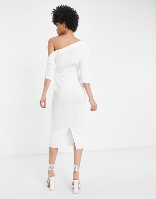 ASOS DESIGN Tall wrap shirt pencil midi dress in ivory, 4 of 4