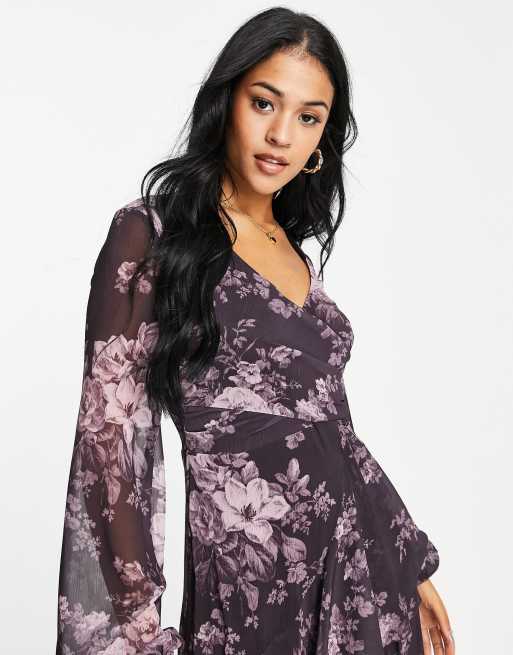 ASOS DESIGN Tall wrap waist midi dress with double layer skirt in vintage floral