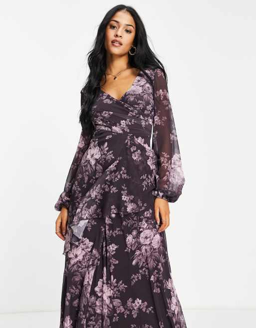 ASOS DESIGN Tall wrap waist midi dress with double layer skirt in