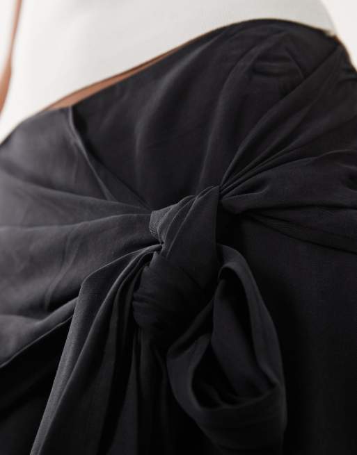 ASOS DESIGN Tall wrapover detail wide leg pants in black, 4 of 5