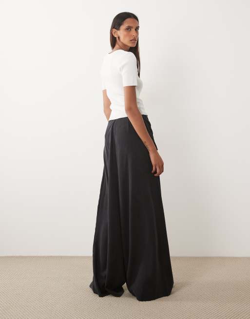 ASOS DESIGN Tall wrapover detail wide leg trousers in black, 5 of 5