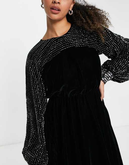 ASOS DESIGN Tall yoke embellished detail midi dress in black velvet