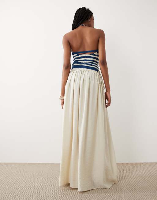 ASOS DESIGN Tall - Zachte gekreukte maxi rok met gestrikte taille in crème, 2 van 5