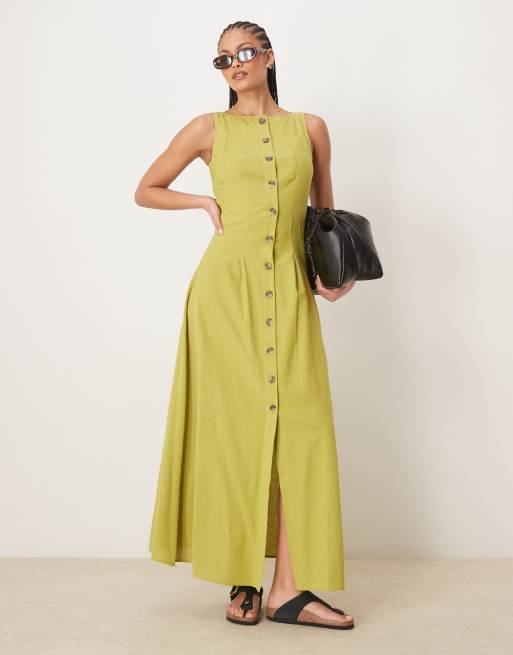 ASOS DESIGN Tall – Zielona zapinana na guziki sukienka maxi z górą o fasonie kamizelki z prostym dekoltem