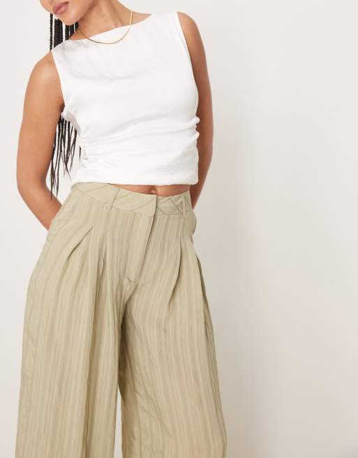 ASOS DESIGN Tall – Zielone spodnie z szerokimi nogawkami w stonowane paski, 4 z 5
