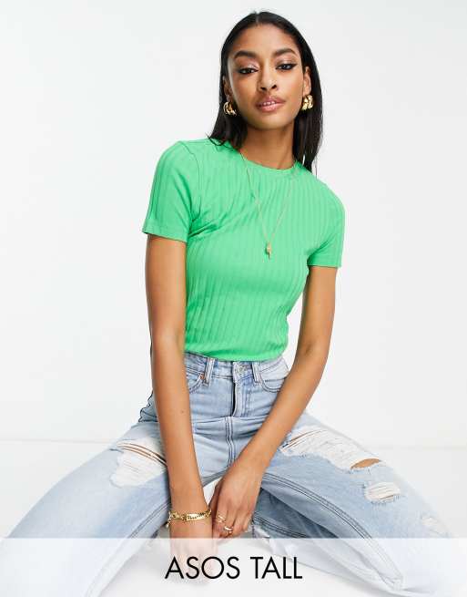 ASOS DESIGN Tall – Zielony prążkowany T-shirt o dopasowanym kroju