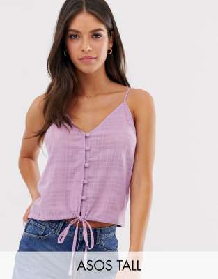 ASOS DESIGN Tall cami button front sun top in grid check-Purple Purple