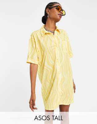 ASOS DESIGN Tall – Żółta sukienka koszulowa w abstrakcyjny wzór 