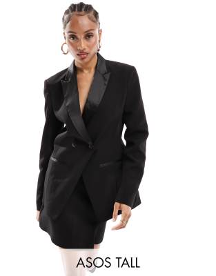 ASOS DESIGN Tall - Zweireihiger Smoking-Blazer in Schwarz