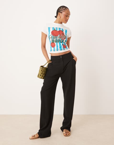 ASOS DESIGN Tall pleat front tapered trousers with linen in black