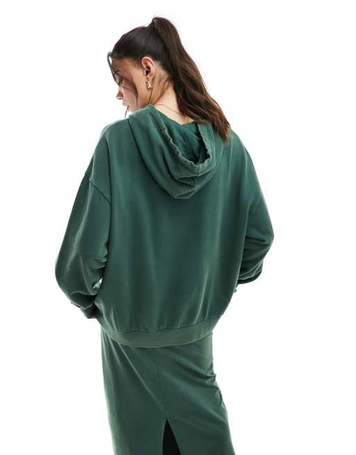 ASOS DESIGN – Tallgrön huvtröja i oversize med tvättad finish, del av set, 3 av 4