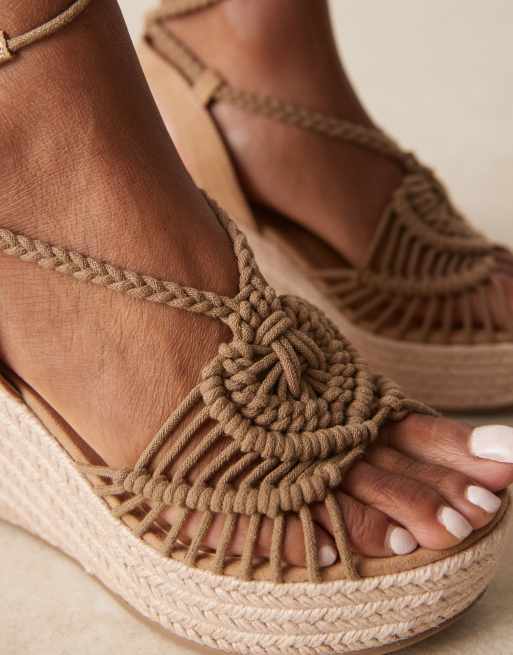 ASOS DESIGN Tallulah crochet weave tie leg wedges in taupe, 4 of 4