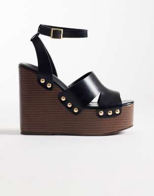 Asos Design Tamara Cut Out Studded Wedge Sandals In Black