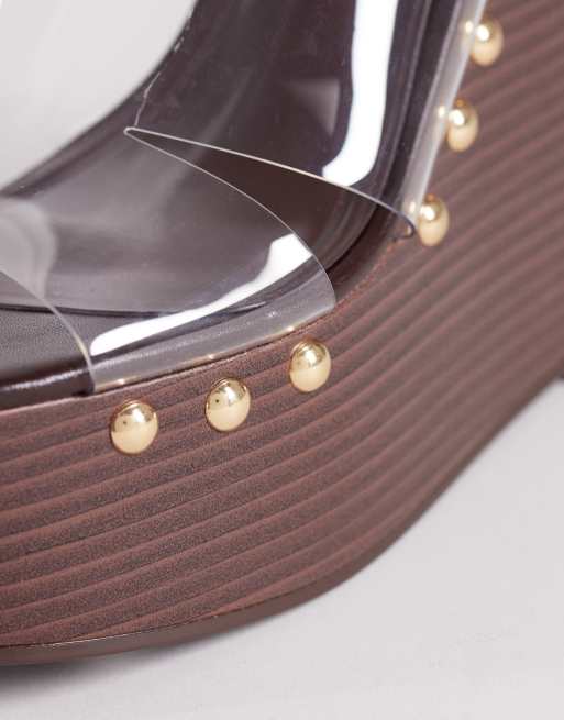 ASOS DESIGN Tamara cut out studded wedges in clear, 3 of 4