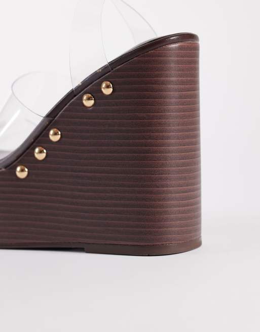 ASOS DESIGN Tamara cut out studded wedges in clear, 4 of 4