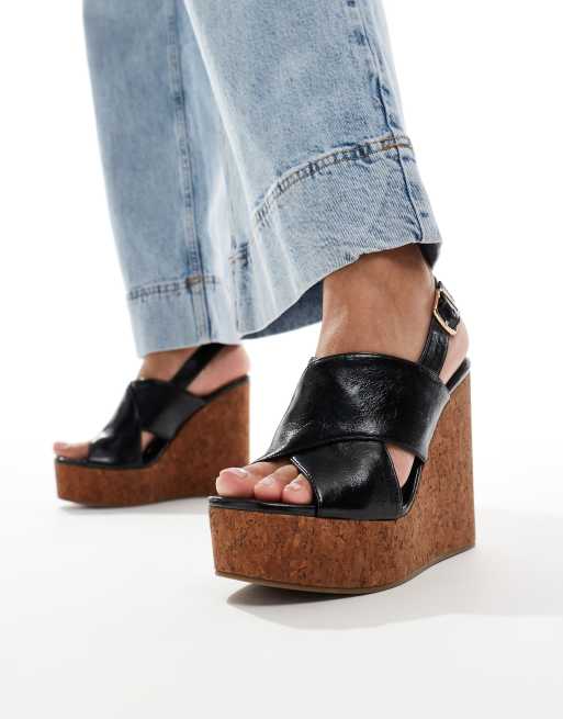 ASOS DESIGN – Tamara – Czarne buty na koturnach ze skrzyżowanymi paskami