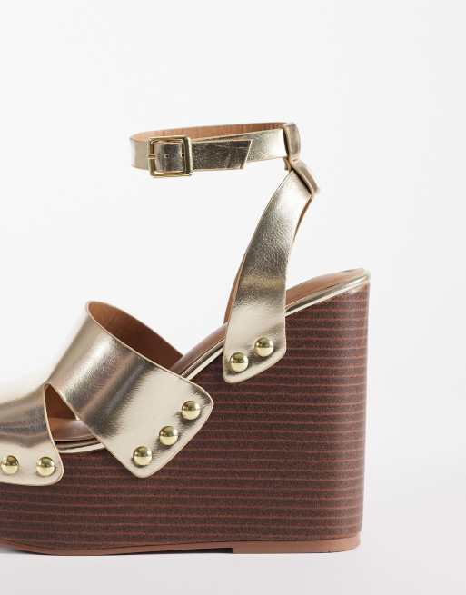 ASOS DESIGN - Tamara - Zeppe color oro pallido con cut-out e borchie, 3 di 4