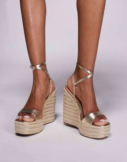 ASOS DESIGN Tamika espadrille wedges in gold
