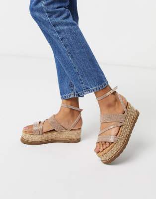 flatform sandals rose gold