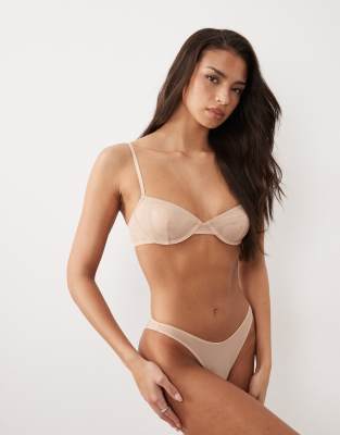 ASOS DESIGN - Tammy - Brasilianischer Slip aus transparentem Netzstoff in Beige mit hohem Beinausschnitt-Neutral