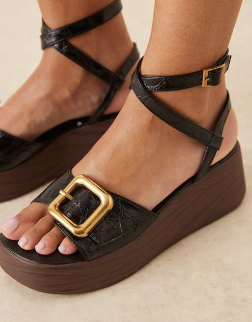 ASOS DESIGN - Tammy - Chaussures compensées effet bois avec boucle - Noir croco, 2 de 4