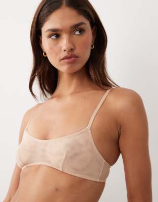 ASOS DESIGN - Tammy - Cropped-Oberteil aus transparentem Netzstoff in Beige mit U-Ausschnitt-Keine Farbe
