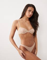 ASOS DESIGN Tammy sheer mesh high leg brazilian in beige