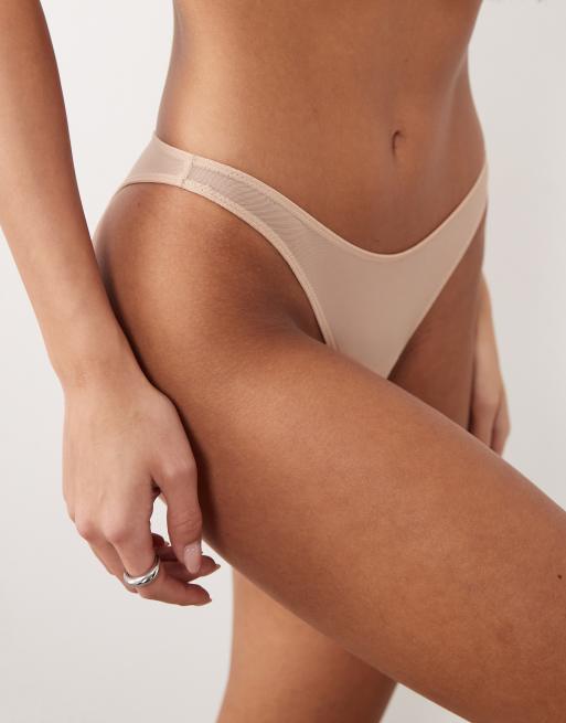 ASOS DESIGN Tammy sheer mesh high leg brazilian in beige, 2 of 4