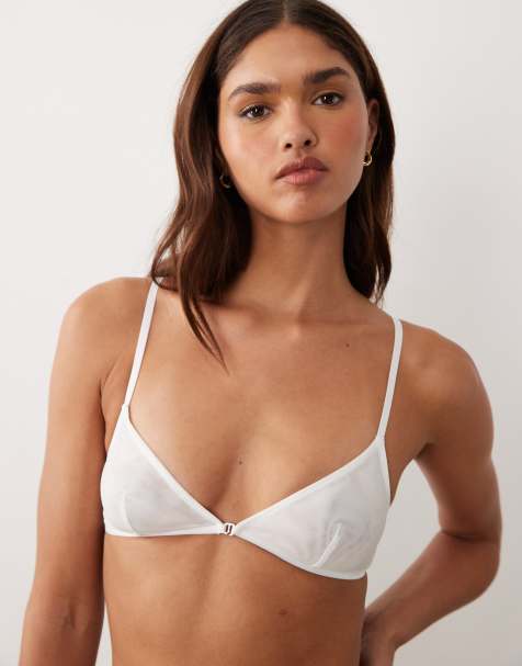 ASOS DESIGN Tammy sheer mesh triangle bra in white - view 1