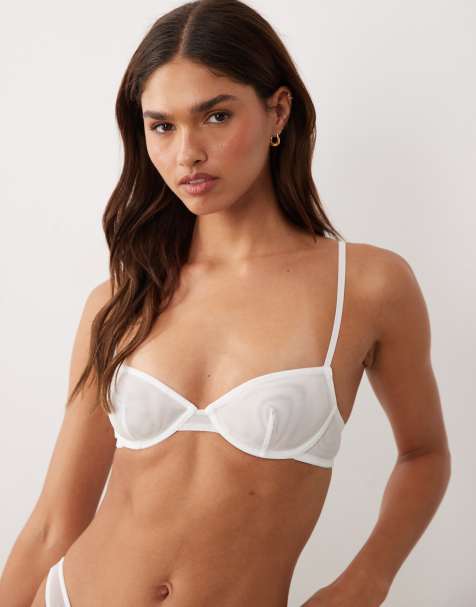 ASOS DESIGN Tammy sheer mesh underwire balcony bra in white - view 1
