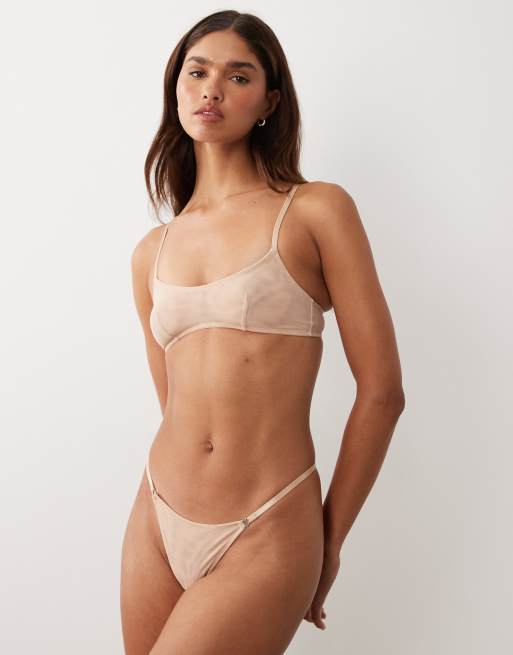 ASOS DESIGN - Tammy - Tanga-string van mesh in beige, 2 van 4