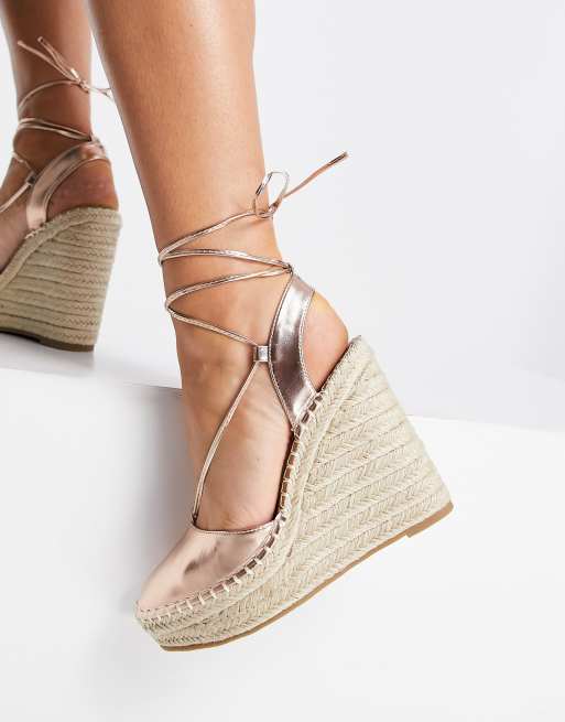 ASOS DESIGN Tammy tie leg espadrille wedges in rose gold ASOS