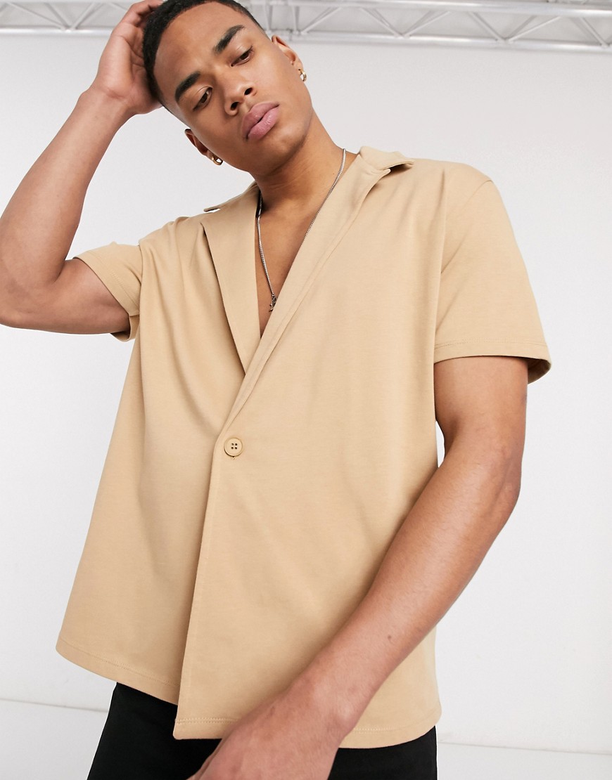 ASOS DESIGN – Tanfärgad skjorta i kraftig jersey med platt krage-Guldbrun