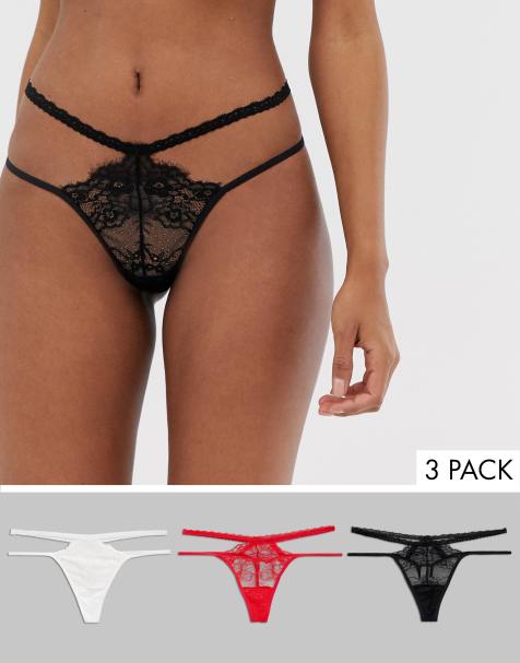 ASOS DESIGN – Tangas aus Wimpernspitze mit Spitzenbesatz im 3er-Set