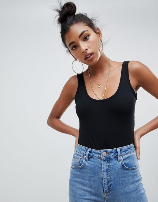 ASOS DESIGN Tall tank top bodysuit with scoop front and back in black