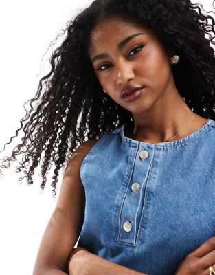 ASOS DESIGN DENIM SHIFT MINI DRESS WITH BUTTON DETAIL 