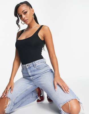 Asos Design Hourglass Tank Top Bodysuit With Scoop Front And Back In Black In Black