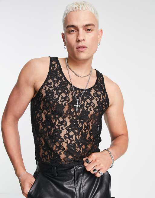 ASOS DESIGN lace tank top in black