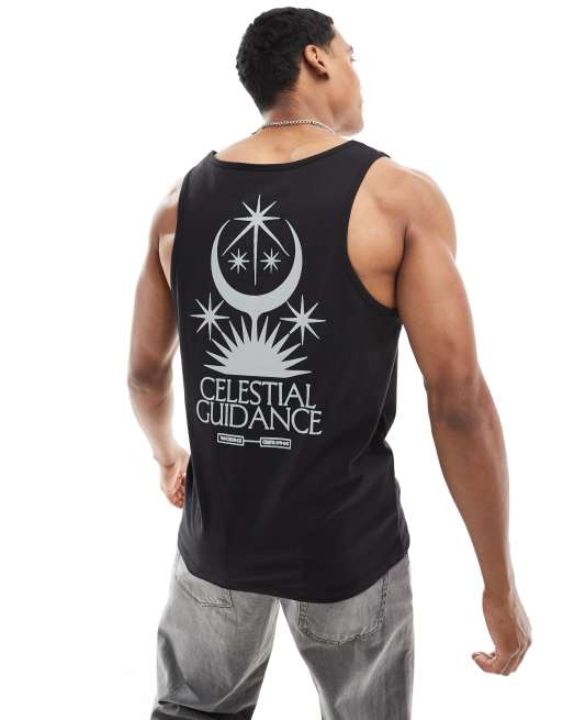 ASOS DESIGN tank top in black with celestial back print 