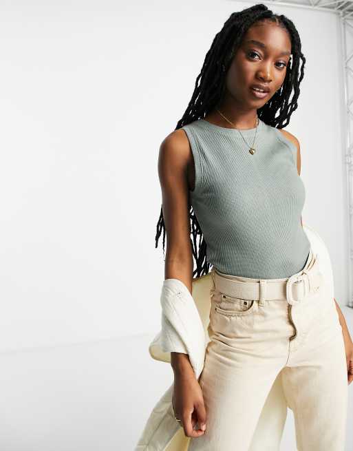 ASOS DESIGN tank top in waffle in khaki