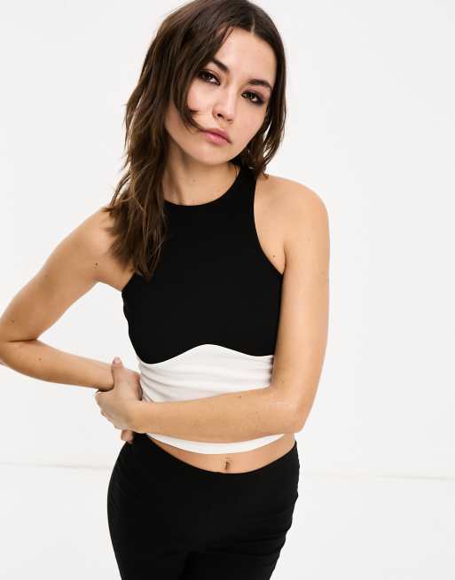 ASOS DESIGN tank top with color block detail in black and white 