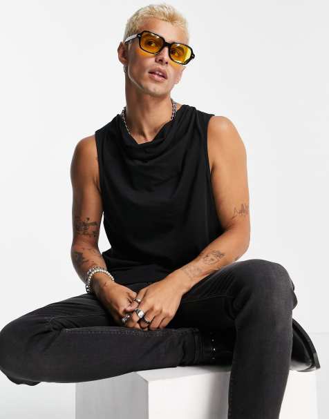 ASOS DESIGN tank top with cowl neck in black - view 1