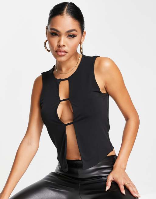 ASOS DESIGN sleeveless mesh top with seam detail in black - BLACK