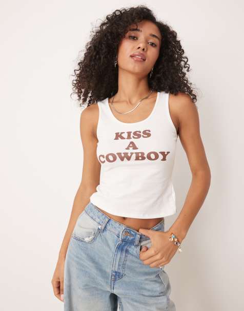 ASOS DESIGN tank top with kiss a cowboy graphic - view 1