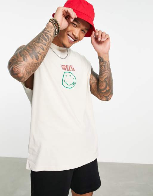 ASOS DESIGN tank top with Nirvana print in stone