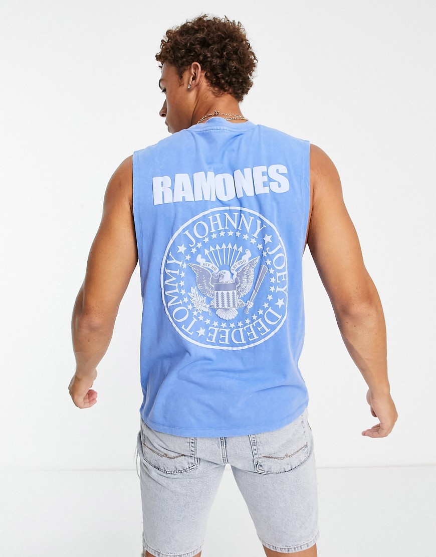 ASOS DESIGN tank top with Ramones print in washed blue