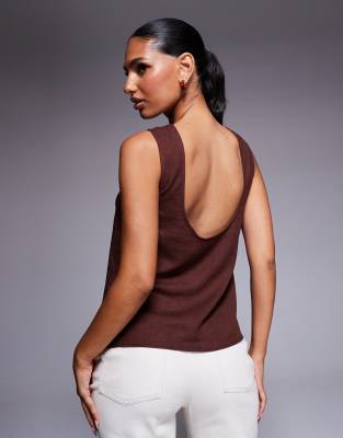 Asos Design Tank Top With Scoop Back In Brown