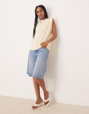 Asos Design Tank Top With Shoulder Pads In Neutral