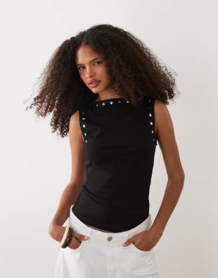 Asos Design Tank Top With Stud Details In Black